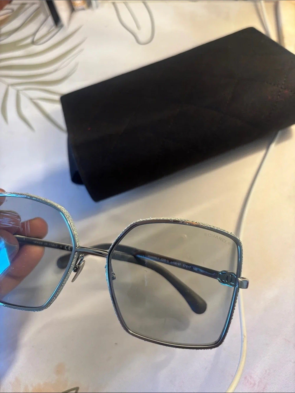 AUTHENTIC CHANEL Metal Oversized Square Sunglasses with Gray-Blue Lenses